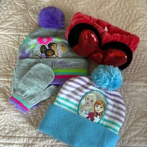 Disney Hat Bundle With A Pair Of Mittens & A Headband EUC
